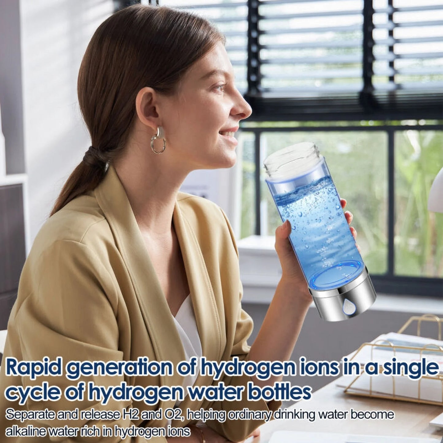 Hydrogen Water Bottle Efficient Hydrogen Water Maker Bottle 360Ml Generator Non-Slip Hydrogen Water Ionizer Machine Good Sealing Hydrogen Rich Water Cup Reusable for Home Office