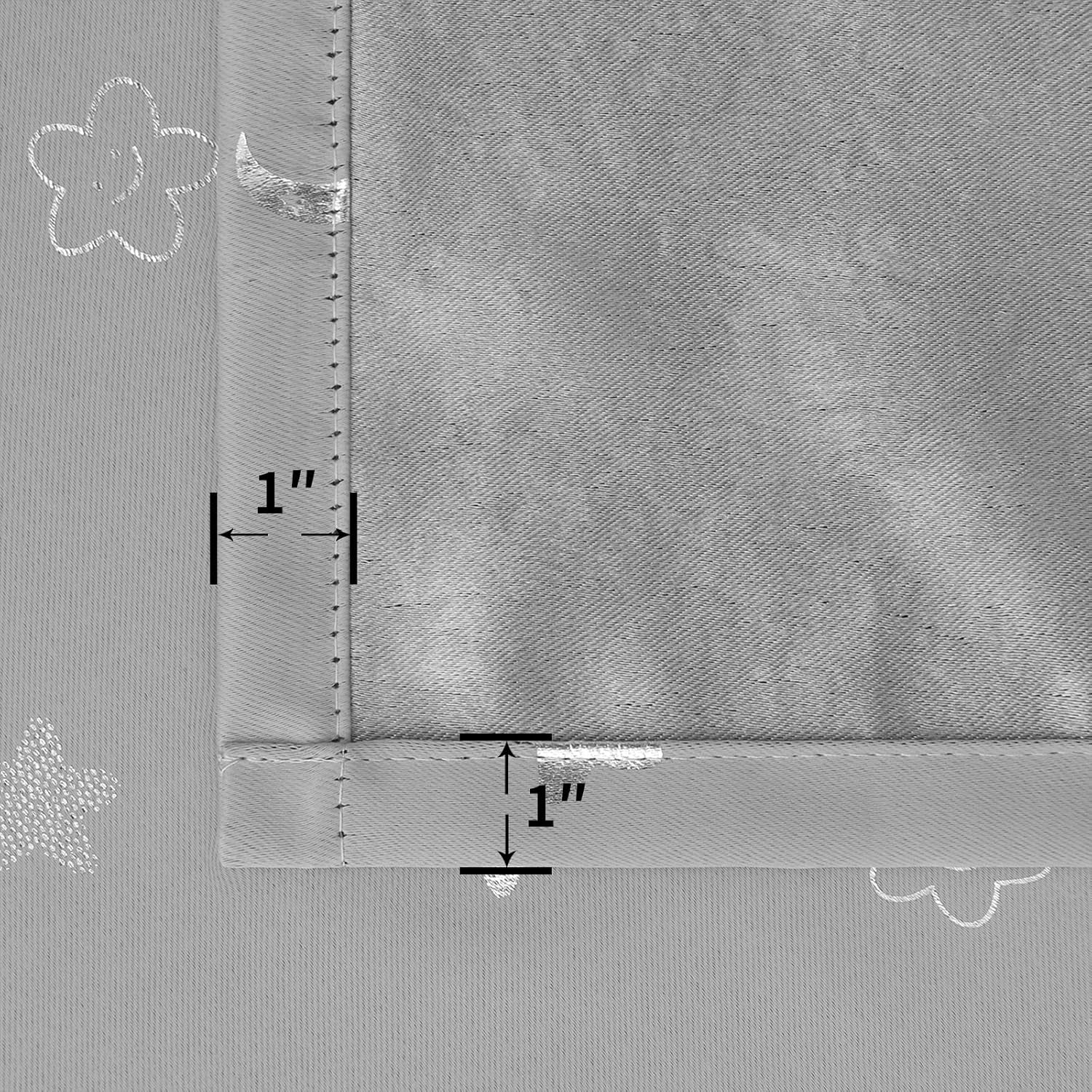 Moon and Stars Blackout Curtains for Kids Bedroom, Grommet Thermal Insulated Room Darkening Printed Curtains for Nursery, 2 Panels of 42 X 63 Inch, Light Grey