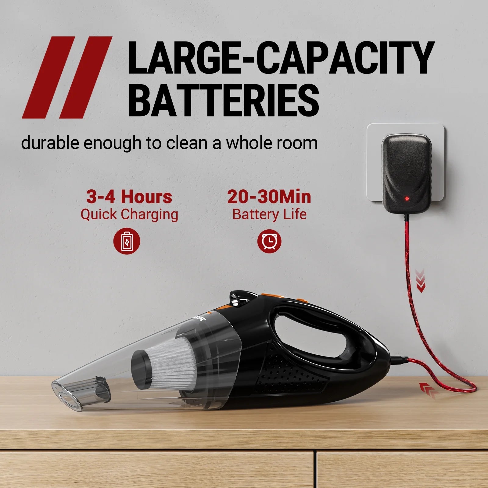 Handheld Vacuum, Car Vacuum Cleaner Cordless, Mini Portable Rechargeable Vacuum Cleaner with 2 Filters, Orange (VL189)