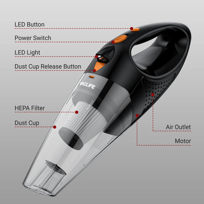 Handheld Vacuum, Car Vacuum Cleaner Cordless, Mini Portable Rechargeable Vacuum Cleaner with 2 Filters, Orange (VL189)