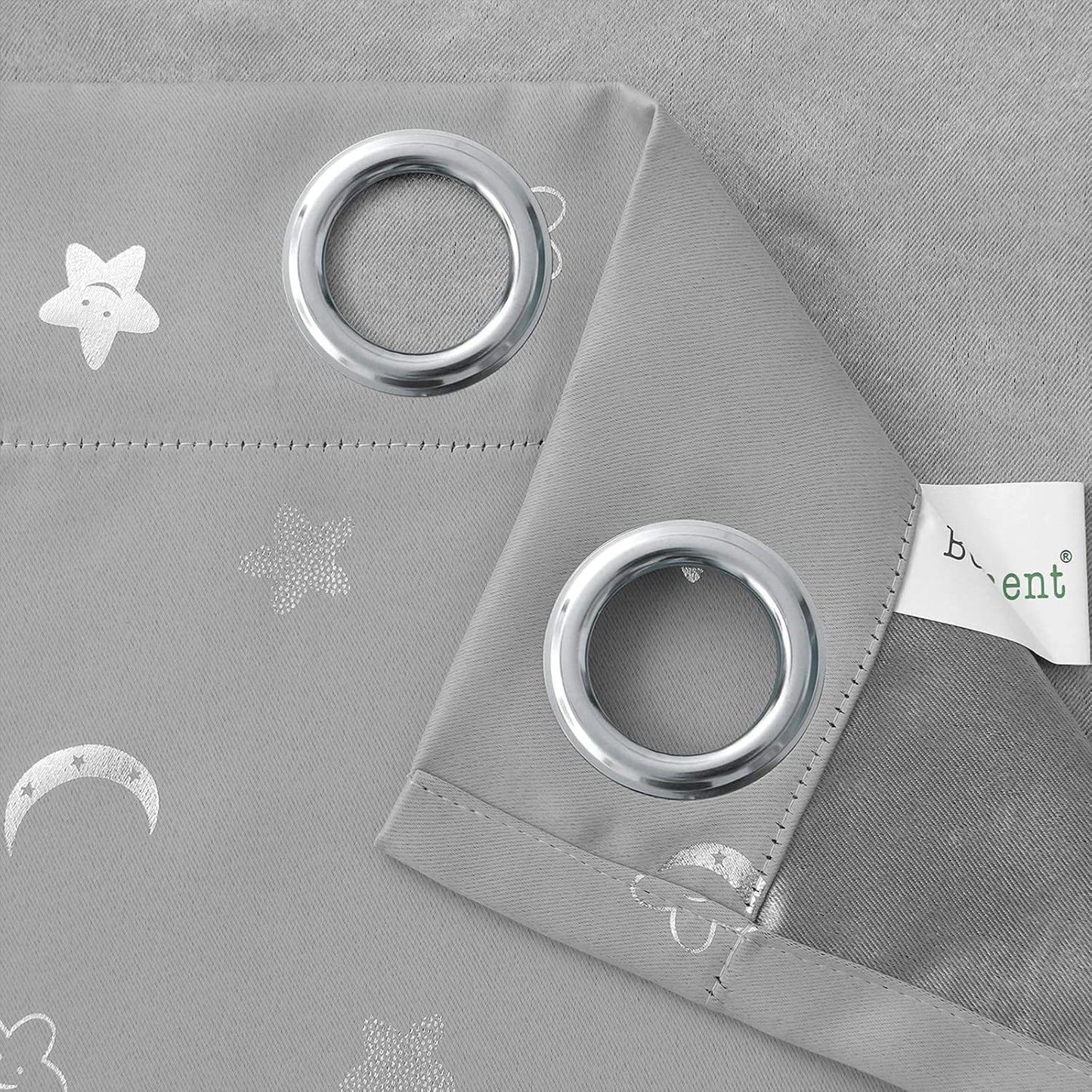 Moon and Stars Blackout Curtains for Kids Bedroom, Grommet Thermal Insulated Room Darkening Printed Curtains for Nursery, 2 Panels of 42 X 63 Inch, Light Grey