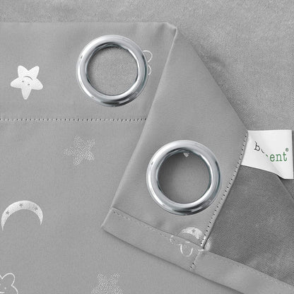 Moon and Stars Blackout Curtains for Kids Bedroom, Grommet Thermal Insulated Room Darkening Printed Curtains for Nursery, 2 Panels of 42 X 63 Inch, Light Grey